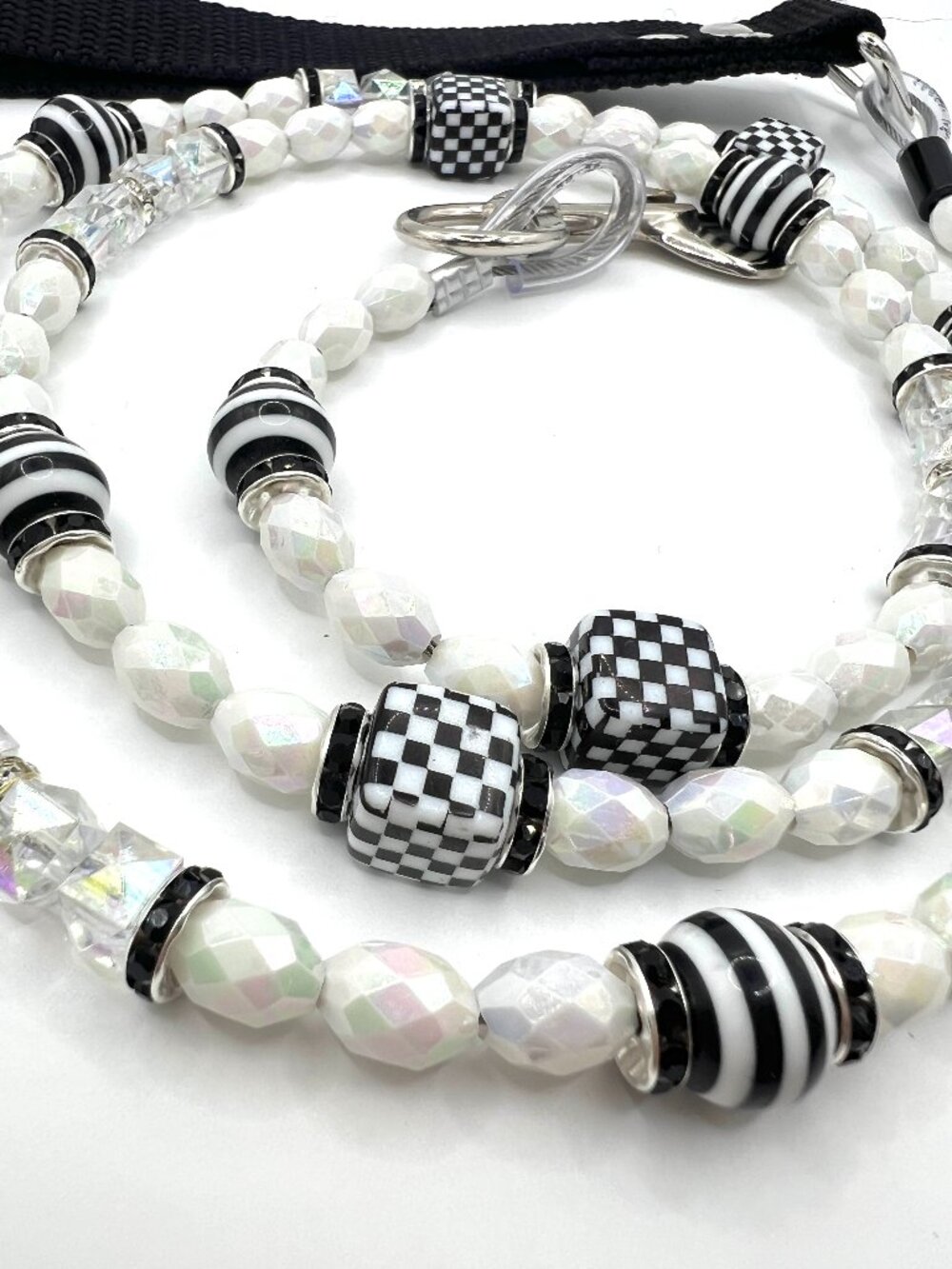 Unique & Bougie Beaded Dog Leash - Black & White - Handmade